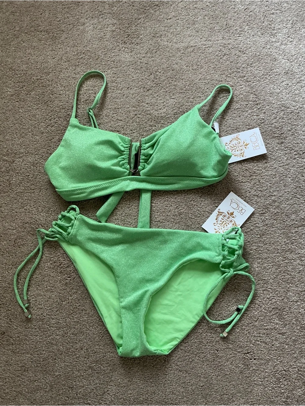 BECCA GLIMMER TOP AND BIKINI HIPSTER BOTTOM 2 PIECE SWIMSUIT- SZ LARGE- NWT